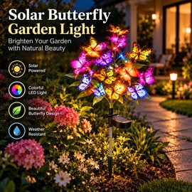 2-Pack Solar LED Butterfly Flower Lights for Garden Decor – Colorful Decorative Lawn Lighting for Yard, Patio & Outdoor Landscapes