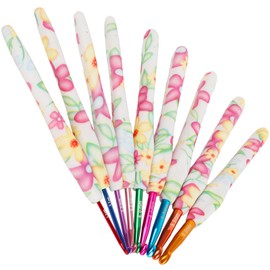 Coopay Crochet Hooks Set, 9pcs Crochet Hook Set for Beginners Adults, Colored Aluminum Crochet Needles (2.0mm-6.0mm), Ergonomic Crochet Hooks for Arthritic Hands, Crochet Starter Kits, Flower