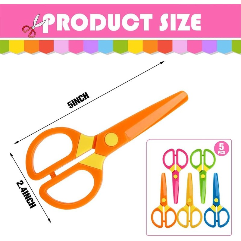 LOVESTOWN Kids Scissors, 5PCS Blunt Tip Toddlers Training Safety Scissor,