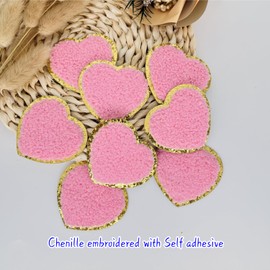 8 PCS 2.2 inch Chrome Heart Patches，Self Adhesive Chenille Patches for Clothing, Stick on Embroidered Patches for Bags,Iron on Patches for Hats, Patches for Backpacks, Patches for Jeans (Pink)