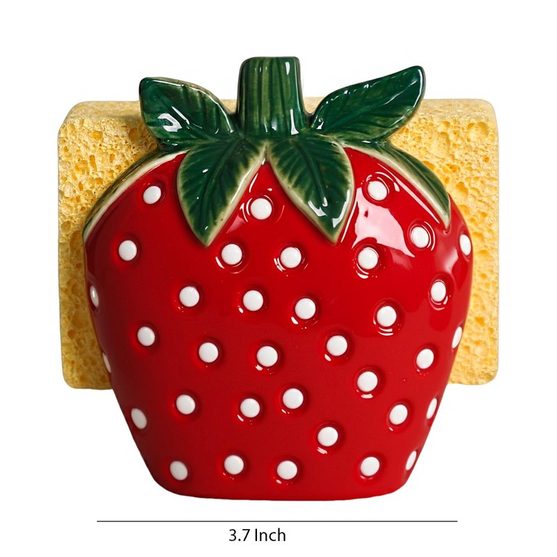 Bicuzat Ceramic Red Strawberry Shape Sponge Holder for Kitchen Sink,