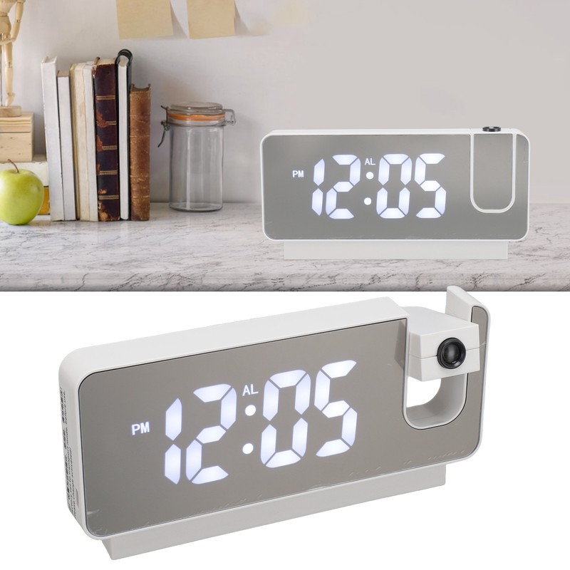 Projection Alarm Clock USB Rechargeable White Light Snooze Function Adjustable