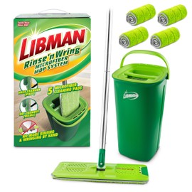 Libman Rinse 'n Wring Mop and Bucket System | Microfiber Floor Mop | Hardwood Floor Cleaner | Wet & Dry Mop | Clean & Dirty Water Chambers | Power Blades | 5 Total Microfiber Pads