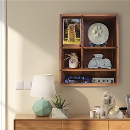 Sofunii Pet Memorial Shadow Box with Shelves for Dogs or Cats,11*14" Solid Wood Pet Frame Urn Ashes Display Case for as Loss Pet Remembrance Memory Keepsake - Carbonation Black