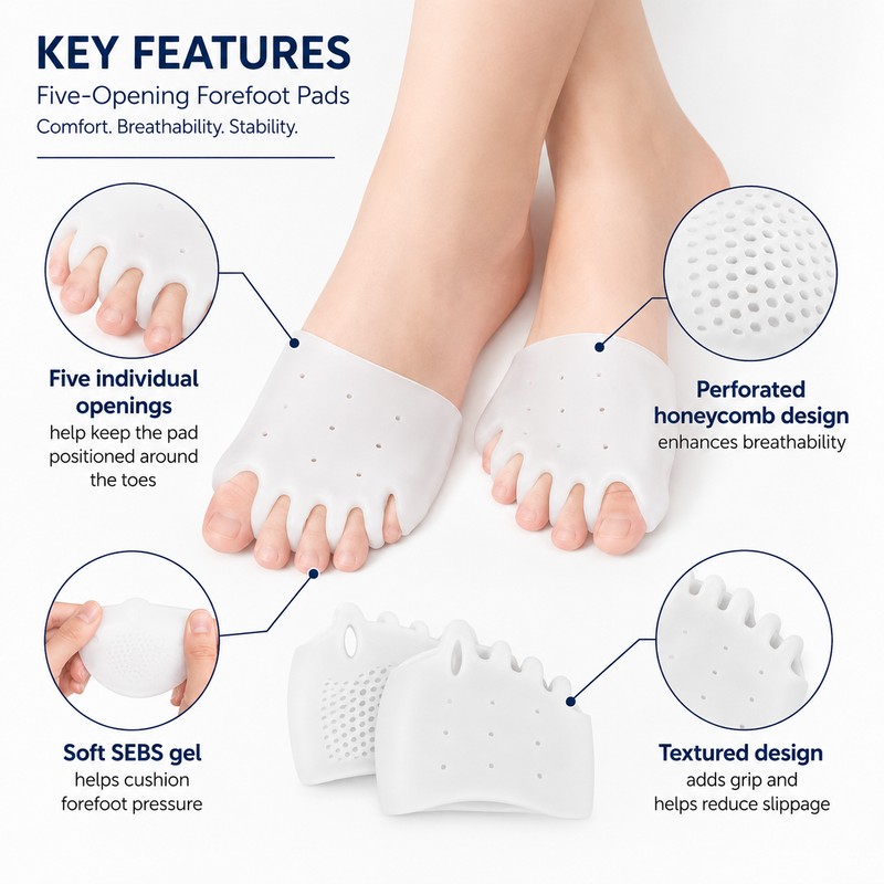 Five-Toe Gel Separator with Forefoot Cushion – Washable Foot Comfort