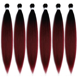 BALINGHAIR Pre-Stretched Braiding Hair Extensions High Temperature Braids Hair 28 Inch Ombre Black to Burgundy Red(B8-6Packs)