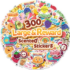 HORIECHALY 300PCS Scratch and Sniff Stickers, Scented Stickers for Kids，Incentive Smelly Summer Stickers, Motivational for Kids, Large Reward Stickers for Student Classroom Chart School Supplies