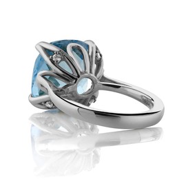 Gem Stone King - Anillo de plata de ley 925 con topacio azul cielo para mujer (9.18 quilates, corte de tablero de ajedrez de 14 mm, piedra natal de piedras preciosas, disponible en tamaño 5, 6, 7, 8, 9), Metal Gema, Topacio Zirconia cúbica Topacio y circ