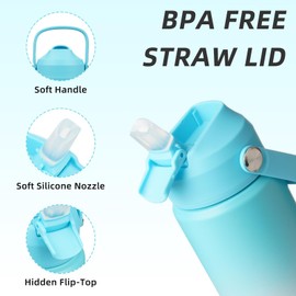 BJPKPK Insulated Water Bottle with Straw Lid, 18oz Thermos Water Bottles with Soft Nozzle, Flex Handle & Non-slip Boot, BPA Free Leak Proof Stainless Steel Metal Thermos, Tumblers, Cups,Sea Salt