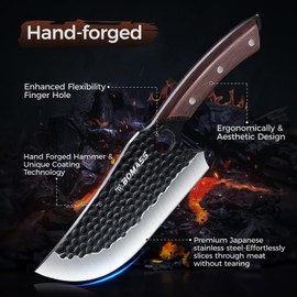 Meat Cleaver Butcher Knife Set of 3, Hand Forged Santoku Knife Kitchen Knives Set, High Carbon Steel Boning Knives for Meat Cutting with Roll Bag & Accessories Kitchen BBQ Gift for Men