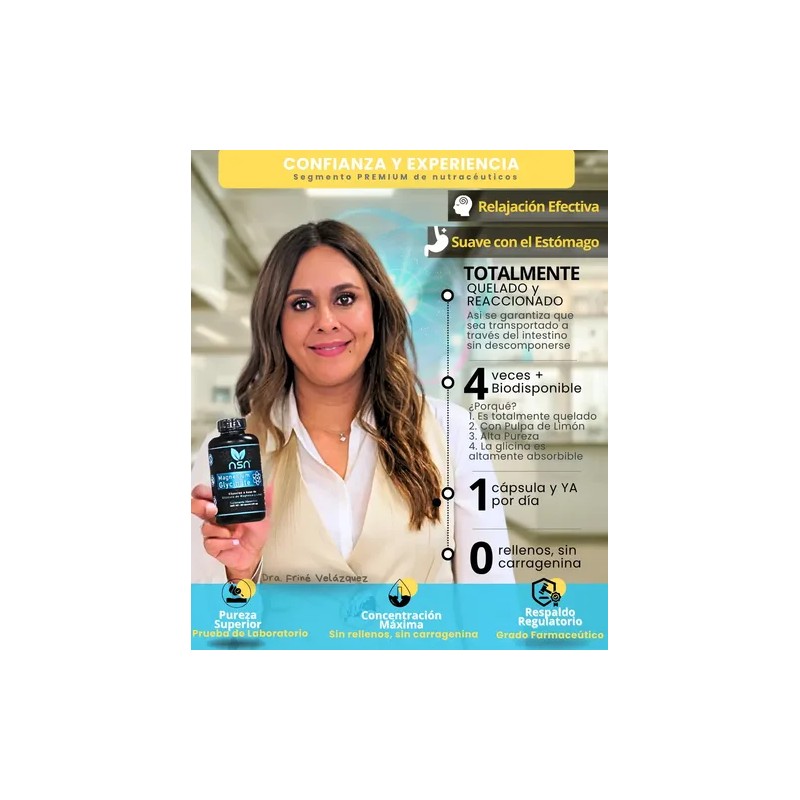 Glicinato de Magnesio NSN 100% Quelado Alta Absorción Vegano 100