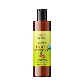 Troful Organic Sweet Almond Oil For Hair Growth Skin, USDA Certified Pure Natural Cold Pressed Organic Almond Oil For Face Nails Body Scalp Massage Moisturizing Oil- 100 ml