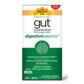 Country Life Gut Connection Digestive Balance – Prebiotic & Digestive Enzyme Supplement for Gut Health, Bloating Relief, and Improved Bowel Movements – Gluten-Free, Vegan, Non-GMO, 60 Capsules
