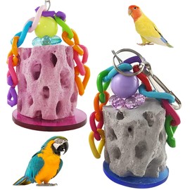 FZLANQ 1 PCS Calcium Teeth Grinding Chew Treats Toy Funny Toy Bird Beak Grinding Stone Toy parrot toy Parrot Chew Toy for Hamster Bird Parrot Conures Small Animal Cage Hanging Color Random