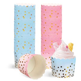 Pack of 100 Muffin Cases Paper, Mini Muffin Cases Cupcake Moulds Paper Muffin Paper Cases for Muffins (Pink + Blue)