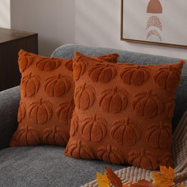DFXSZ Fall Pillow Covers 20x20 Set of 2 Fall Decorations Autumn Rust Pumpkin Throw Pillow Cases Soft Plush Faux Fur Wool Couch Cushion Case for Chair Sofa Bedroom Living Room Home Decor PTK012A20