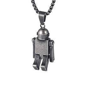 HIJONES Men's Stainless Steel Hip Hop Movable Robot Charm Necklace Pendant Gothic Biker Jewelry for s Antique Silver with Chain