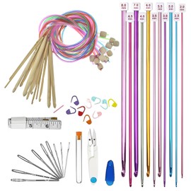 WANDGU Colourful Tunisian Crochet Hooks: Pack of 12 Tunisian Crochet Hooks with Accessories, 2.0-8.0 mm Tunisian Crochet Hook with Aluminium Rope, Knitting Tool for Weaving Baby Blanket, Pillowcases,