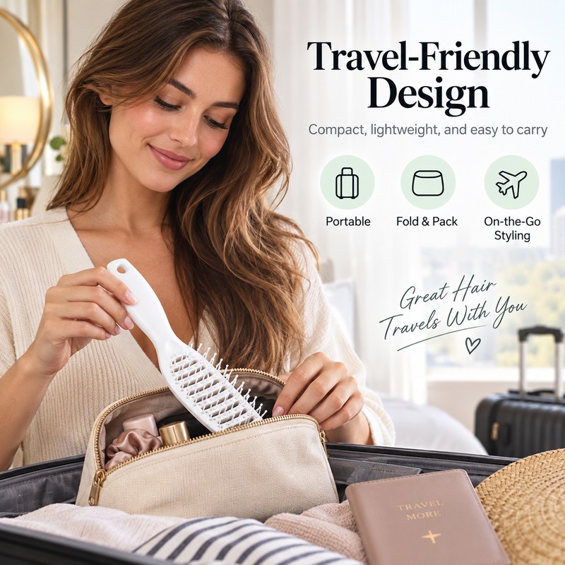 Portable Folding Hair Brush – Double-Headed Anti-Static Curved Vent Styling
