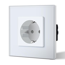 BSEED Schuko 1-Way Socket, EU Standard, Single Wall Socket, Crystal Glass Plate, 16 Amps, 250V, Extension Outlets, 86 mm, White