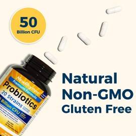 NewRhythm Probiotics 50 Billion CFU 20 Strains, 120 Veggie Capsules, Targeted Release Technology, Stomach Acid Resistant, No Need for Refrigeration, Non-GMO, No Gluten