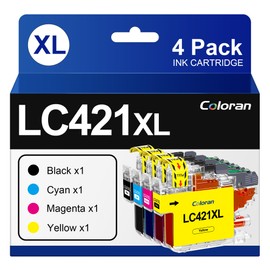 Coloran LC421XL Printer Cartridges Compatible with Brother LC421 XL for Brother DCP-J1050DW Cartridges Brother MFC-J1010DW Cartridges DCP-J1140DW (Pack of 4)