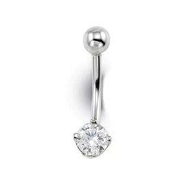 Unbranded 14k White Gold Round Belly Button Ring - Round CZ