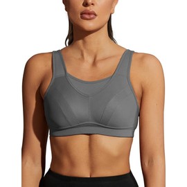Wingslove Women's Sports Bra without Underwire, Non-Padded, High Impact Bustier, Support, Jogging Bra, gray