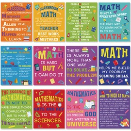 Faccito 12 Pcs Math Inspirational Posters Classroom Decor Supplies, Motivational Mathematics Educational Posters for Elementary Middle High School Math Art Teacher Must Haves (Fresh,Multicolor)