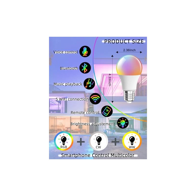 LEDGUHON 4-Pack 9W E27 Smart Light Bulb, RGBWW 16M Colors,