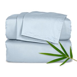 California King Sheets by Pure Bamboo, Genuine 100% Organic Viscose Derived from Bamboo Bed Sheet Set, Soft & Cooling, Double Stitching, Lifetime Quality Promise (California King, Glacier)