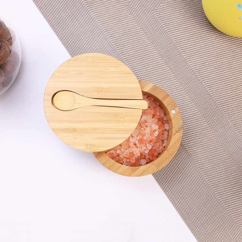 HTB Bamboo Salt Cellar with Mini Spoon, Kitchen Salt Box