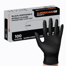 Superguard Strong Nitrile Gloves - Disposable Black Gloves Heavy Duty Powder Free and Latex Multi-Purpose - Single Use Box of 100 (XL)