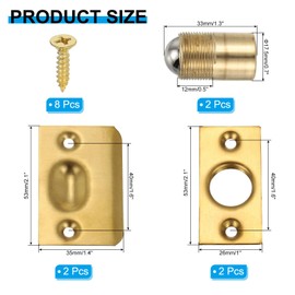 PATIKIL Stainless Steel Closet Ball Catch Door Hardware, 2 Pack Adjustable Cabinet Door Ball Catch Chrome Finish with Strike Plate & Screw for Interior Doors, Gold