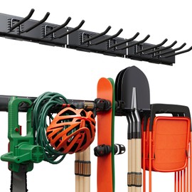 WOPYULU Garage Tool Organizer Wall Mount 48", Garage Wall Organizer 400 lbs, Heavy Duty Garages Organizers and Storage with Adjustable Hooks, Garden Tool Storage Rack for Shovels, Hoses, Ladders