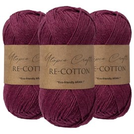 Utopia Crafts Re-Cotton Knitting Yarn 3X 100g (Raspbery Red)