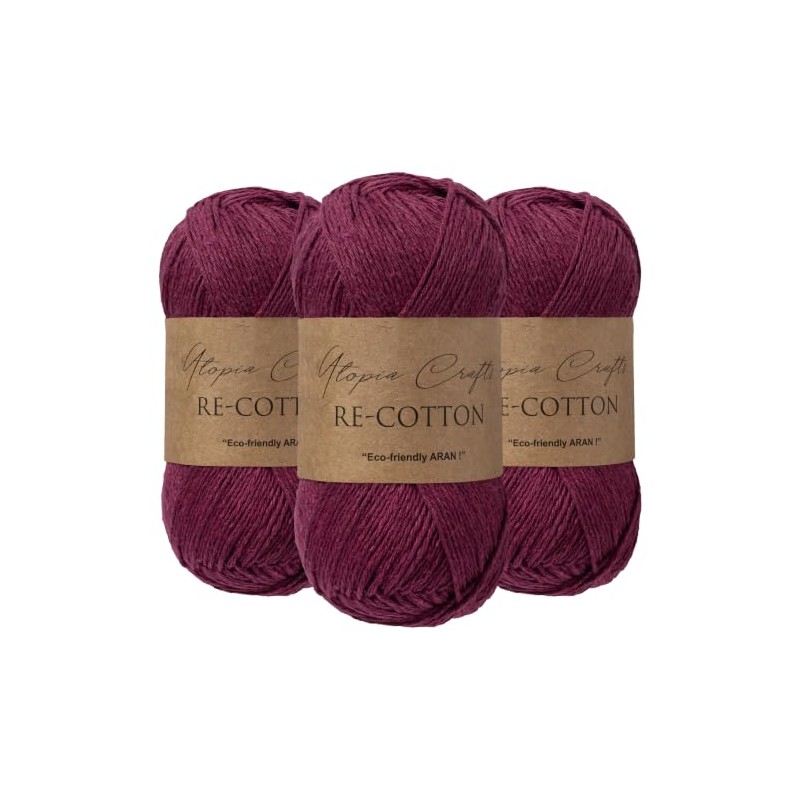 Utopia Crafts Re-Cotton Knitting Yarn 3X 100g (Raspbery Red)