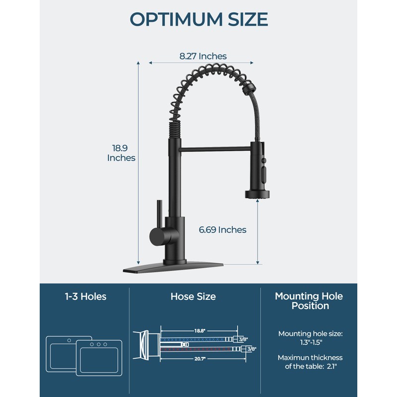 FORIOUS Black Kitchen Faucet with Pull Down Sprayer, Stainless Steel