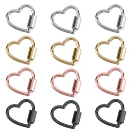 12 x Heart-shaped Screw Carabiner Keyrings, Cute Lockable Carabiner Clips, Small Alloy Key Fob for Keys, Backpacks, Camping, Hiking, Travel (4 Colours)