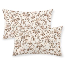JEFERSO Brown Floral Pillow Covers 12x20 Set of 2 Brown and Cream Chinoiserie Floral Decorative Throw Pillows Vintage Rustic Toile Flower Pillowcase Outdoor Decor Linen Cushion Covers for Couch Sofa