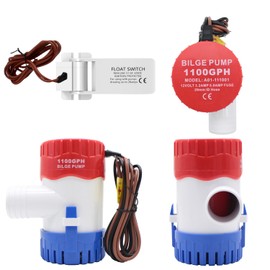 CREATORELE Bilge Pump Kit For Boats 12v, 1100 GPH Non-Automatic Pump Float Switch 12v 24 V 32 V with 1-1/8 Inch Plumbing Kit, Including Hose, Clamps, Thru Hull Connectors for Boats