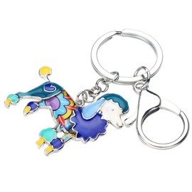 WEVENI - Llavero de aleación de esmalte para perro, diseño de caniche, Azul, 42mm x 42 mm