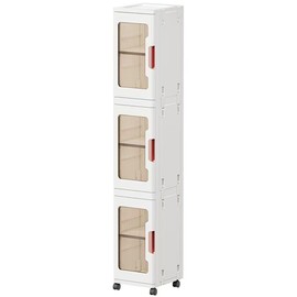 3-Tier Slim Tall Bathroom Storage Cabinet，Narrow Bathroom Storage Cabinet with Transparent Doors and Shelves, Suitable for Small Spaces, Bathrooms, Kitchens, Laundry Rooms,White (9.8x11.4x47.2)