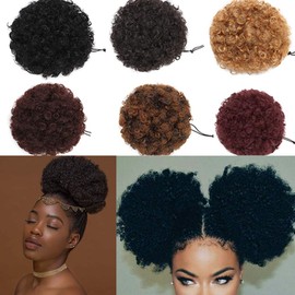 SEGO Afro Hairpiece Bun Puff Curly Ponytail Ponytail Braid with Drawstring Hair Extensions Curly Curly 50 g Natural Black