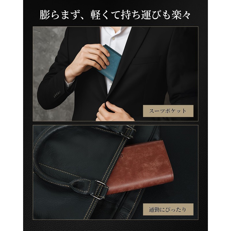 Kawaoto Men's Long Wallet, Genuine Leather, Pueblo Leather, Large Capacity,
