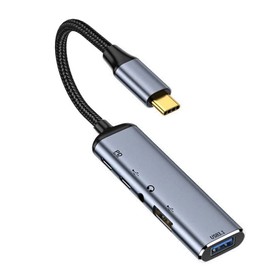 NFHK Adaptador multipuerto USB-C tipo C a audio de 3,5 mm Dual USB 3.0 HUB con puerto de alimentación PD hembra de 100 W