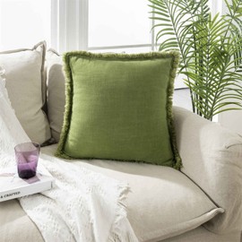 ATLINIA Decor Throw Pillow Cover - Decorative Farmhouse 18x18 Inch Pillow Cover Linen Boho Cushion Cover for Bed Couch Sofa Outdoor Green