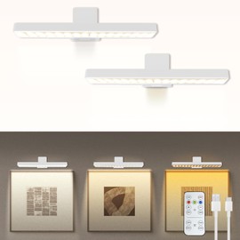 2Pack Picture Lights Battery Operated, Rechargeable Picture Frame Lights for Wall, LED Cordless Wall Lights Dimmable & Timmer with Remote Control for Arts, Paintings, Gallery, Dartboard, 3 Color Modes