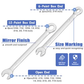 Mesee Small Wrench Set, 10 Pieces SAE Open End & Box End Combination Wrenches 5/32"-7/16" Mini Ignition Wrench Spanner Tools for Automotive Industry Electronics Mechanic Furniture Repairs