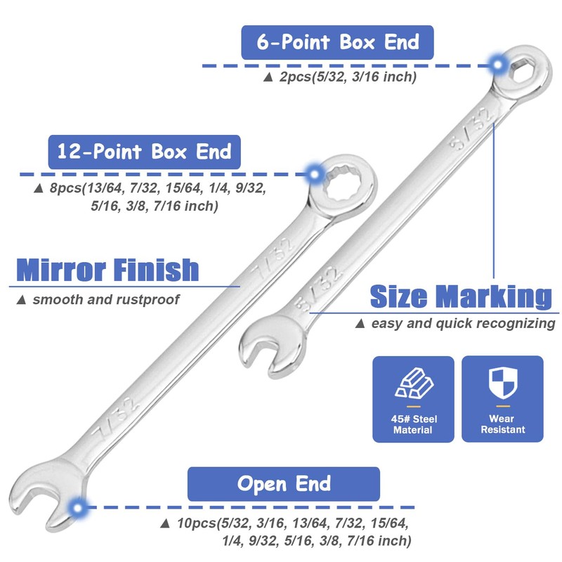 Mesee Small Wrench Set, 10 Pieces SAE Open End &